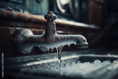 A faucet that has been frozen and is no longer functional. Generative AI