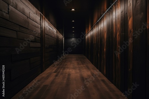 A path with a black and wooden wall. Generative AI