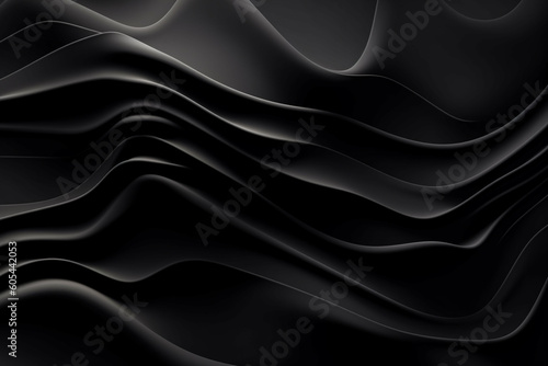 Black matte texture waves background with copy space. Generative AI