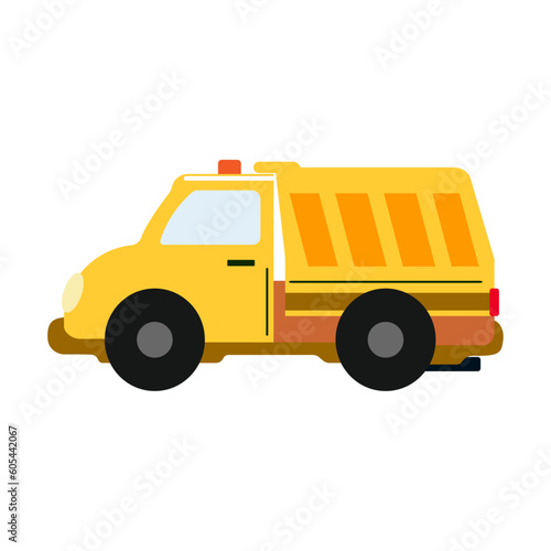 A picture of cartoon orange dump truck car, cute flat vector illustration