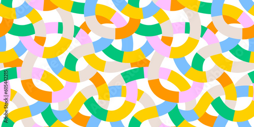 Fun colorful line doodle seamless pattern. Creative abstract style art background for children or trendy design with stripe shapes. Simple childish scribble backdrop.