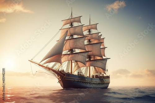 3D illustration of vintage sailing ship HSM Victory. Generative AI