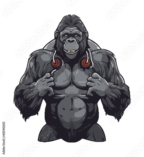 Smiling gorilla with headphones