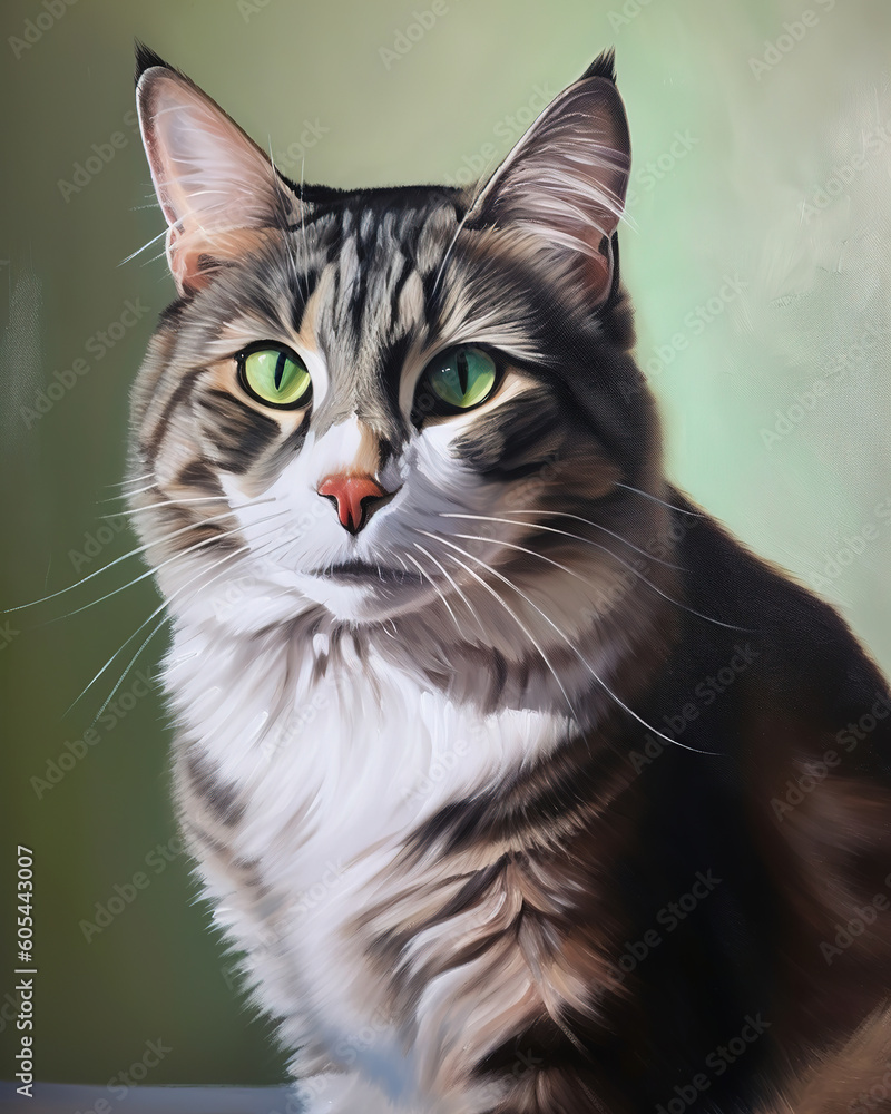 painting of a cat with green eyes, animal art, generative ai painting of a cat with green eyes, animal art, generative ai
