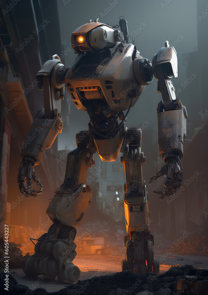 robot that is standing in the dirt, painterly humanoid mecha, generative ai robot that is standing in the dirt, painterly humanoid mecha, generative ai