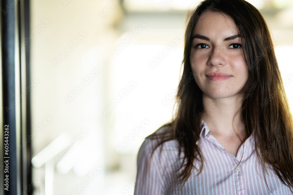 Close up face portrait of young beautiful brunette woman in shirt. Close up face portrait of young beautiful brunette woman in shirt.