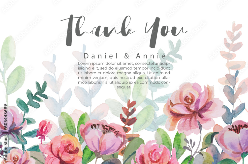 watercolor flower thank you card template