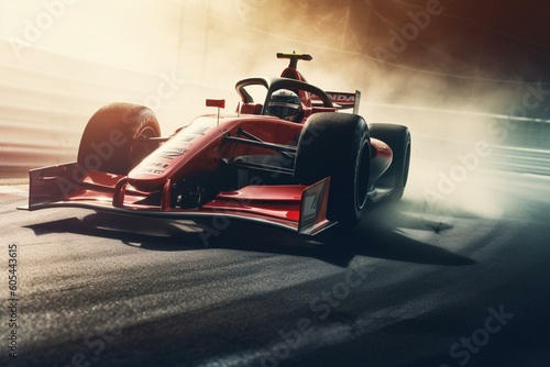 Spectacular motorsport banner featuring high-speed race car formula for track competitions under sunlight. AI-powered generation. Generative AI