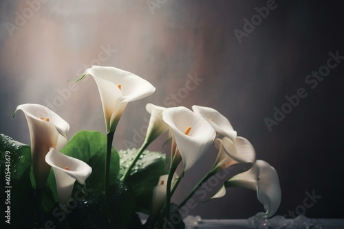 Fotobehang Soft backdrop of calla lilies with blank space. Generative AI