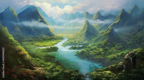 Breathtaking serenity of natural landscapes  where majestic mountains  lush forests  and tranquil water bodies converge in perfect unity. Generative AI