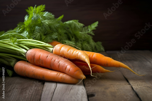 Mazzo di carota organica su tavolo di legna  photo