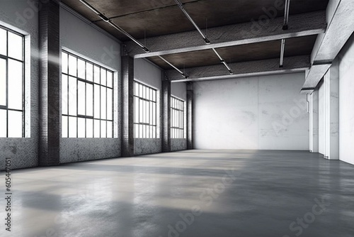 Mockup of blank wall in industrial loft interior with 3D rendering. Generative AI