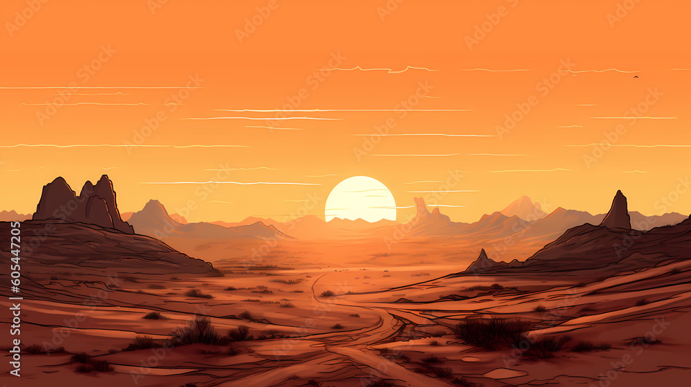 Naklejka premium sunset over the mountains in the desert