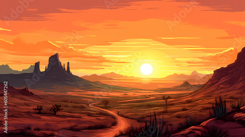 sunset over the mountains in the desert