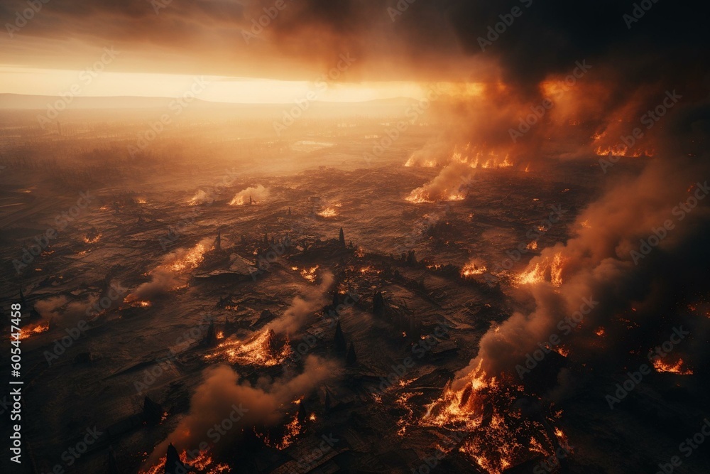 Massive inferno descends from the sky, causing catastrophic devastation. Generative AI