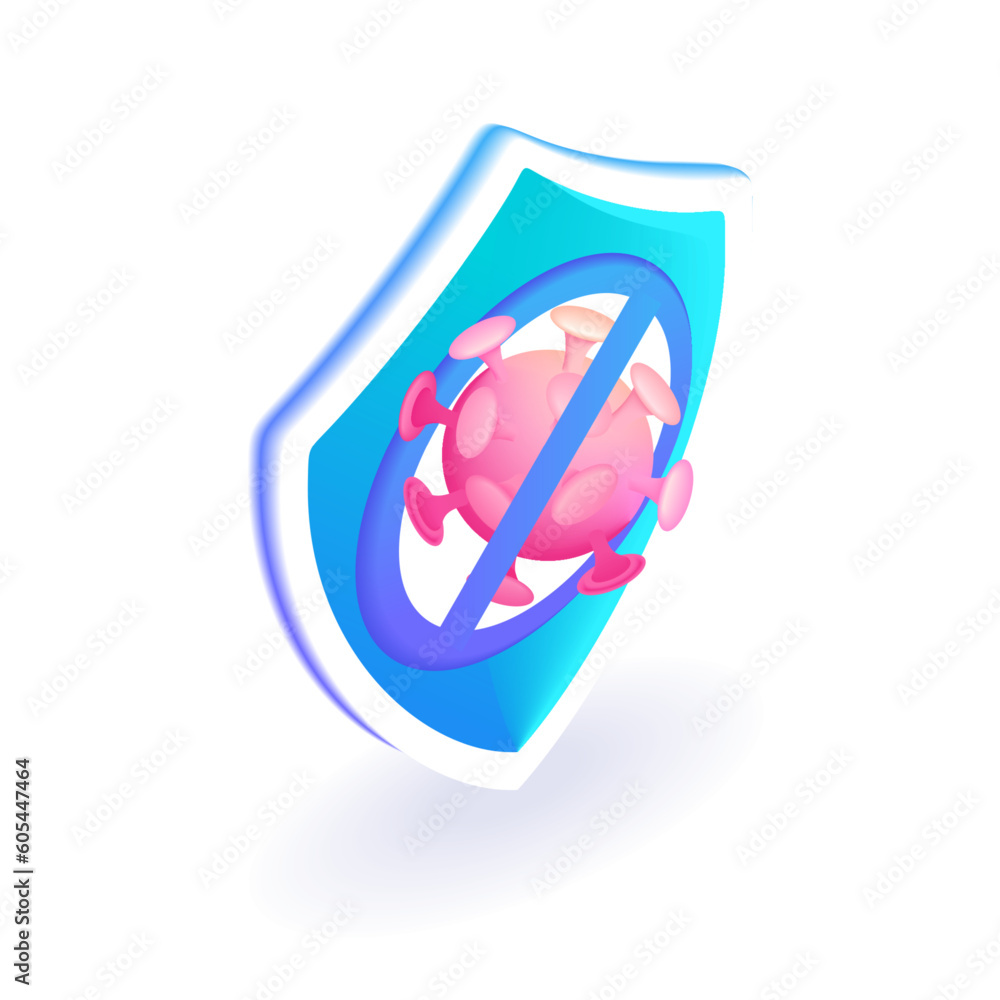 3D Isometric illustration. Cartoon shield icon with the virus crossed out. The concept of virus protection. Vector icons for website 3D Isometric illustration. Cartoon shield icon with the virus crossed out. The concept of virus protection. Vector icons for website