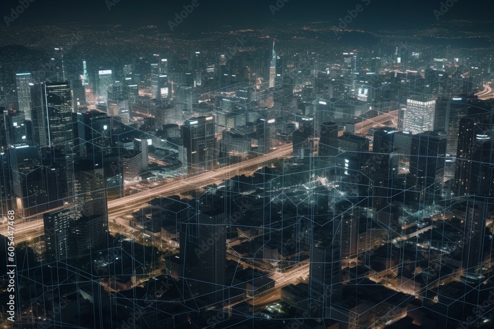 Data analytics on a layered city grid. Generative AI