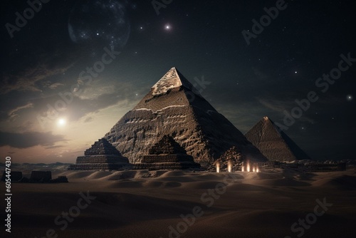 Ancient Egyptian pyramids and extraterrestrial presence. Generative AI