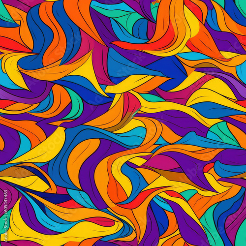Abstract seamless pattern with colorful leaves. Generative AI