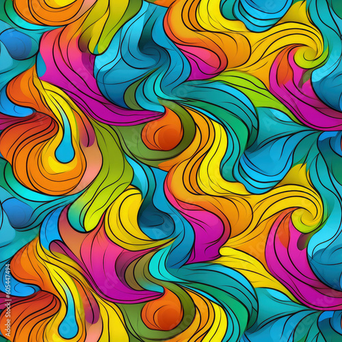 Seamless pattern with colorful waves, abstract colorful waves. Generative AI