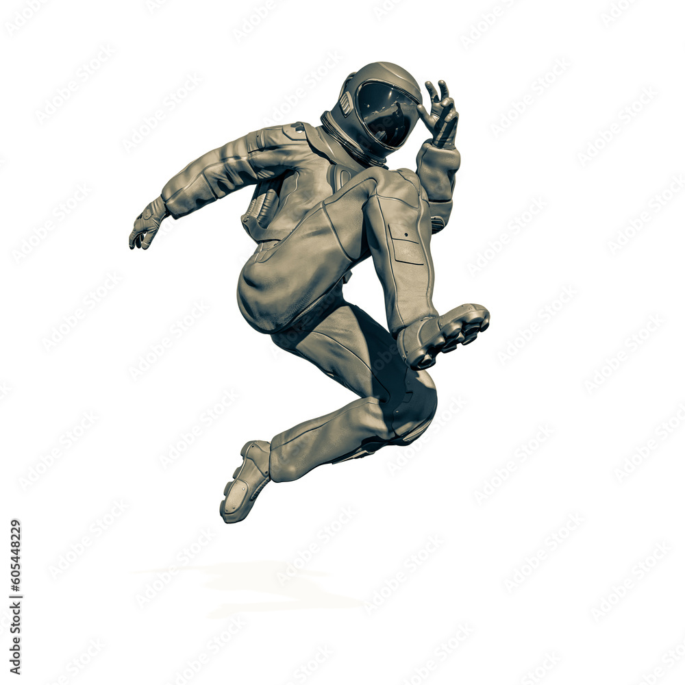astronaut is jumping in action on white background astronaut is jumping in action on white background