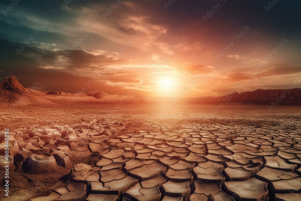 Climate change due to greenhouse gases trapping heat in the Earth's atmosphere leading to rising