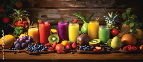 Fresh mixed fruits juice and smoothie