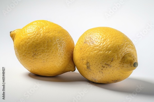 Two isolated lemon quarters on a white background. Generative AI