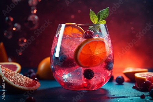 Alcohol-infused, fruity cocktail with vibrant colors. Generative AI