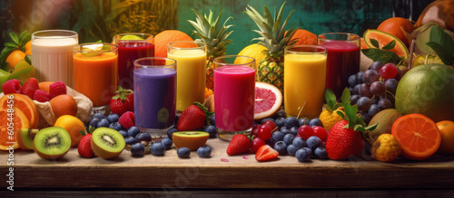Fresh mixed fruits juice and smoothie