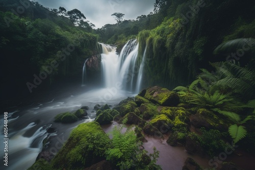 Timelapse of a tiny waterfall in Iguazu National Park amidst the Atlantic forest. Generative AI