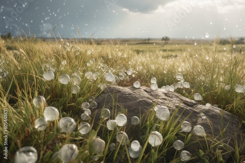 Illustration of hail on a prairie. Generative AI