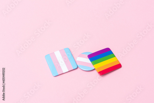 Badges lgbt society and trasgender, transsexual on a pink background. Horizontal tolerance poster, greeting cards, headers, website