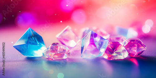 Soft focus dreamy pastel color background with copy space, diamond shapes, reflection