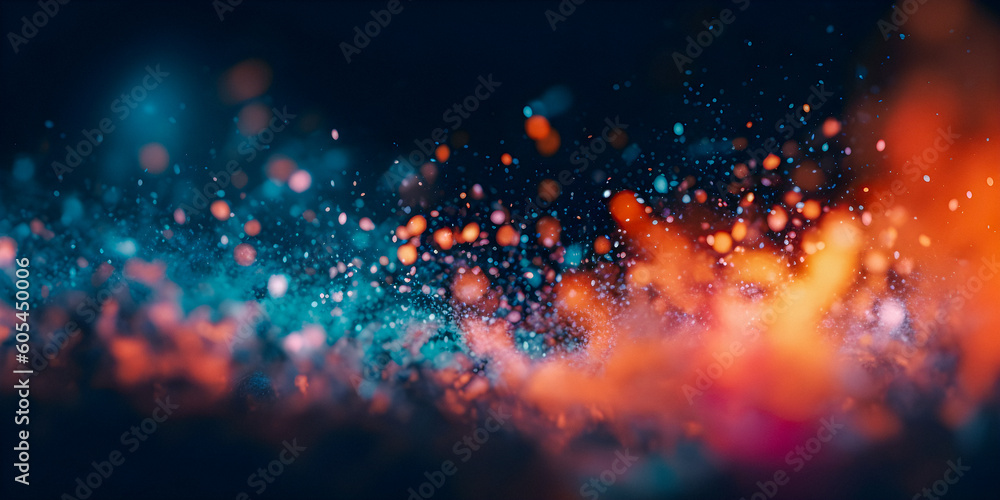 Soft focus dreamy vibrant color background with copy space, light particles, sparks, blur