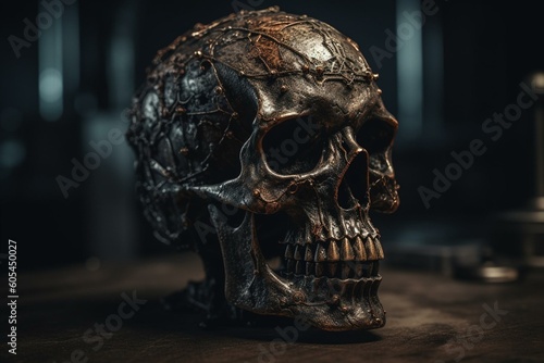 A skull made of metal. Generative AI