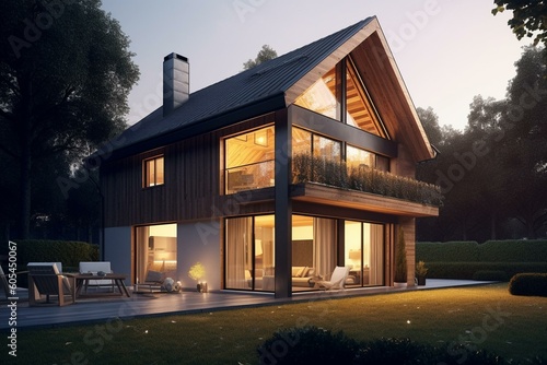 3D rendering of an energy-efficient house. Generative AI