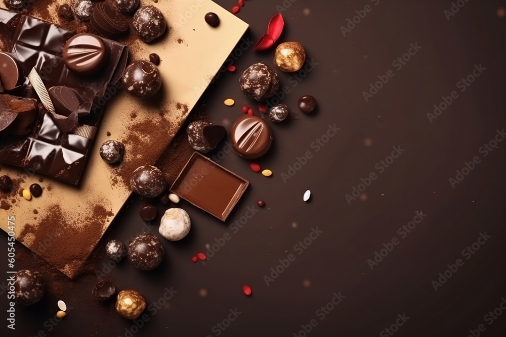 Dark chocolate on table. Chocolate day concept. Ai generative Dark chocolate on table. Chocolate day concept. Ai generative