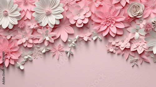Pink Petal Paradise: 3D Paper Cut Flower Frame, space for copy