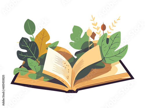 open book and leaves nature