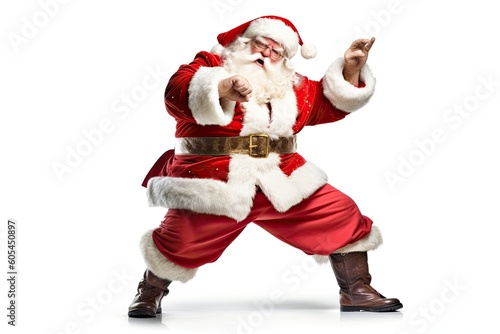 Isolated dancing cheerful funny xmas santa claus on a white background created with Generative AI
