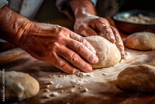 Сlose up of hands making homemade bread. Generative AI