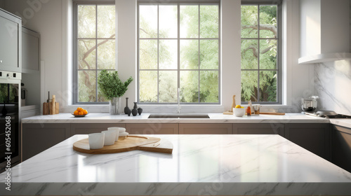 Kitchen Background with Empty Counter Table Top - Product Copy Mockup - Generative AI
