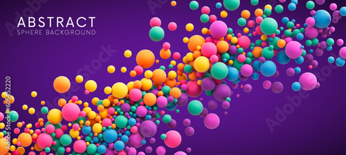 Abstract composition with many colorful random flying spheres. Colorful rainbow matte soft balls in different sizes. Vector background