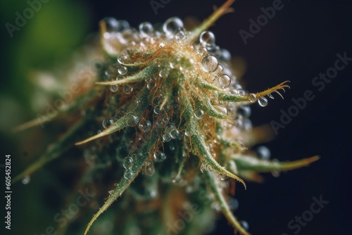 Close-up of cannabis bud covered in resinous trichomes. Generative AI