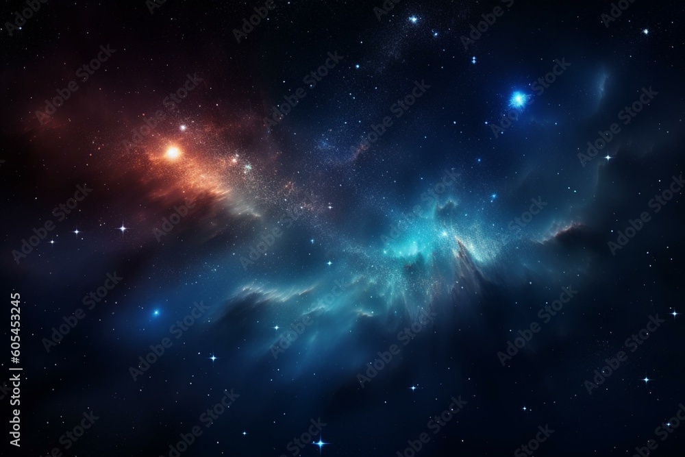 Blue galaxy nebula with glowing stars. Illustration background. Generative AI