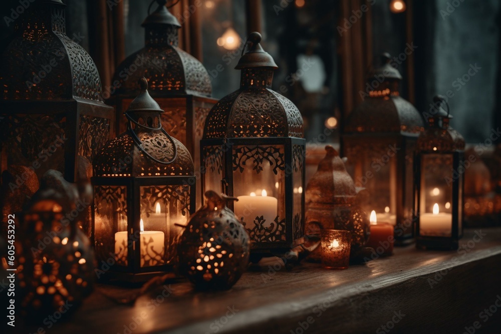 Decorative lanterns, party decor, and accessories for a festive atmosphere. Generative AI