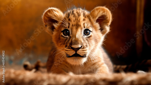 lion cub baby small .  Generative AI © Aliaksei