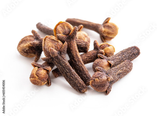 Cloves isolated on white background. Spice cloves macro close-up.
