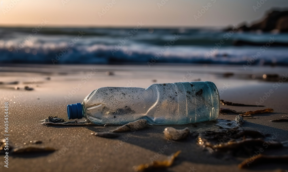 Plastic water bottles pollution in ocean. Closeup of plastic bottles ...